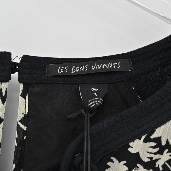 MAISON SCOTCH Dress Womens Size 4 Floral Mini Black Tropical Print Smocked NEW - Picture 9 of 14